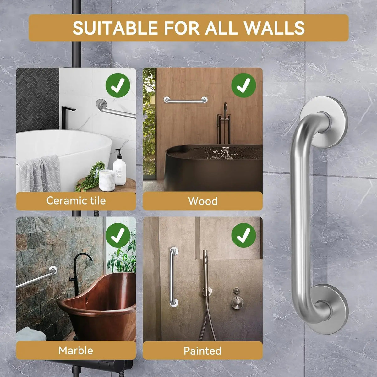 30/40/50cm Stainless Steel Safety Grab Bar Wall Mount Hand Rails Safety Support Handrail Bathroom Shower Towels Holder Handles